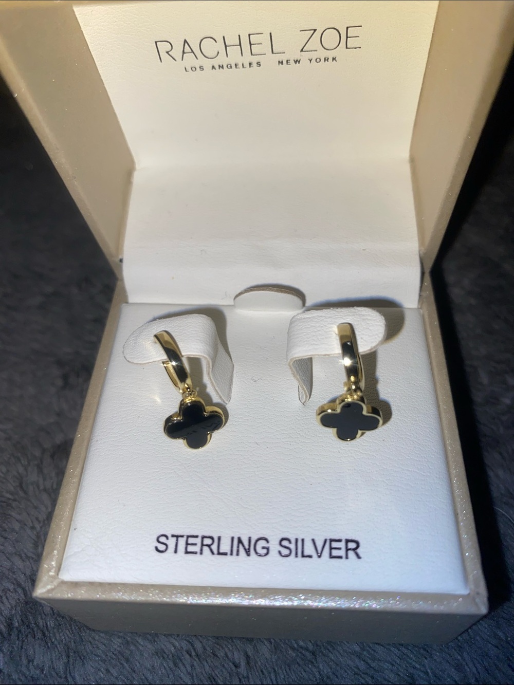 Rachel Zoe Gold-Tone Clover Drop Earrings with Black Inlay
